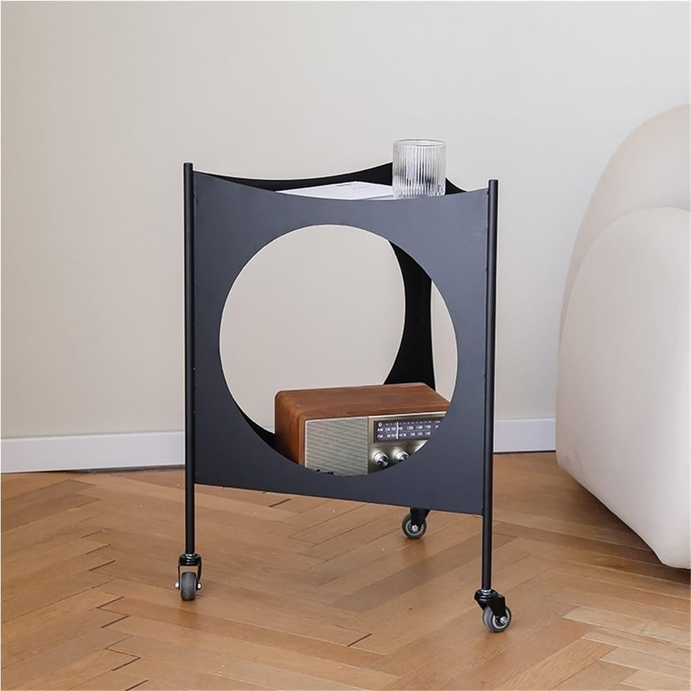 Metal Triangle Side Table with Wheels Movable 2-Tier End Table Modern Coffee ...
