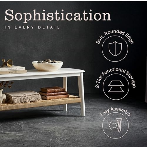 Alaterre Furniture Calais 48 Inch Solid Wood Entryway Bench with Woven Storag...