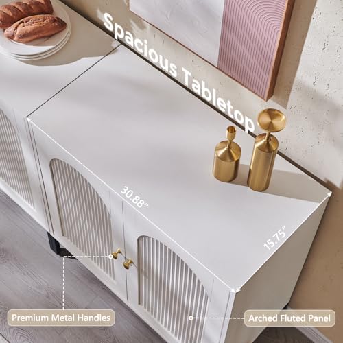 IFGET 34" Tall Modern Arched Sideboard Buffet Cabinet with Storage, White