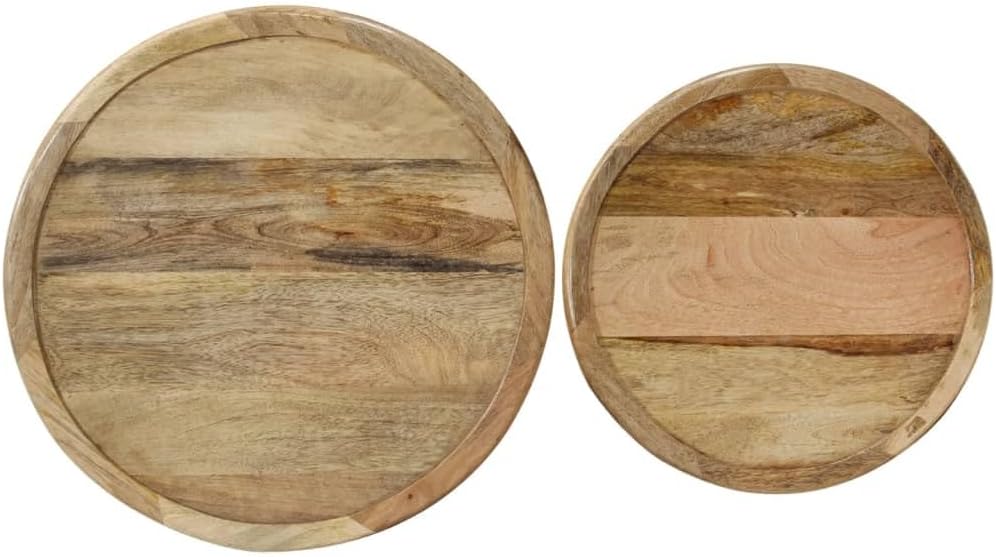 2 Piece Coffee Table Set Solid Mango Wood Round Nesting Side Tables for Livin...
