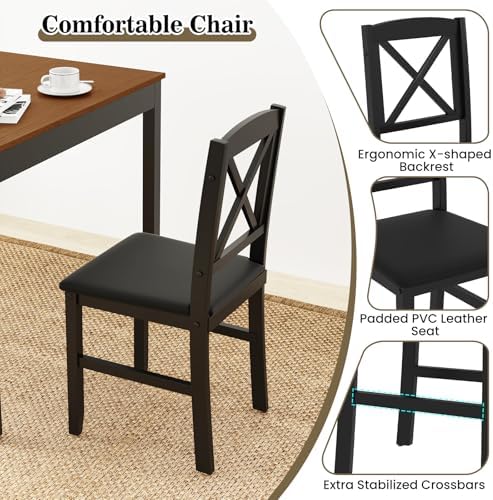 GIANTEX 3-Piece Dining Table Set for 2 - Small Wooden Kitchen Table with Upho...