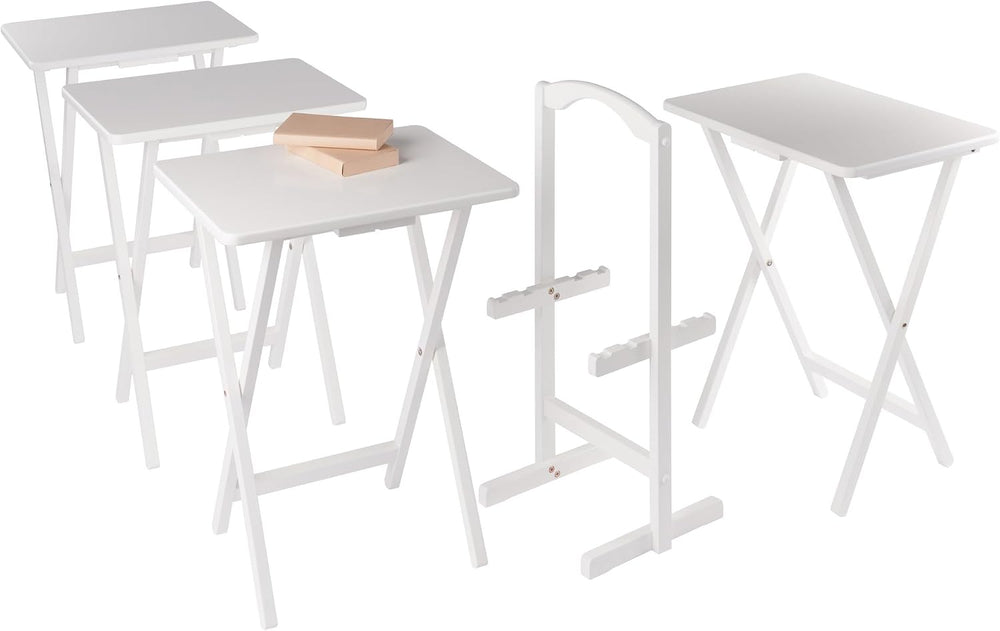 Winsome Alex Set of 4 Foldable Snack Tables with Storage Rack | Easy to Store...