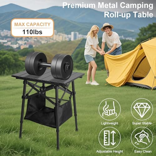Folding Camping Side Table, Adjustable Height 14.2 & 18.9 in