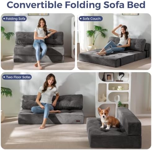 MAXYOYO Folding Sofa Bed, Convertible Chair Bed with Pillow | Portable 4 in 1...