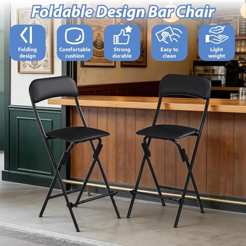 Veni Home Seat High 25" Folding Bar Stool with Backrest Leather Padded o...