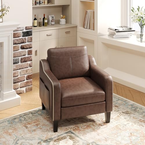 MALOL PU Leather Accent Chair Set of 2, Mid-Century Modern Living Room Armcha...