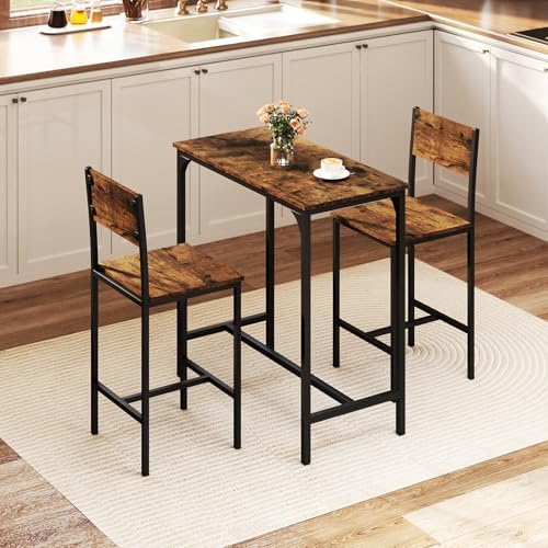 Tangkula 3 Piece Counter Height Bar Table Set, Pub Table & Chairs Set of 2