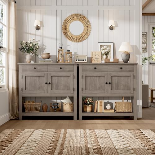 HOSTACK Farmhouse Console Table with Storage, 35"W Entryway Table, Ash Gray