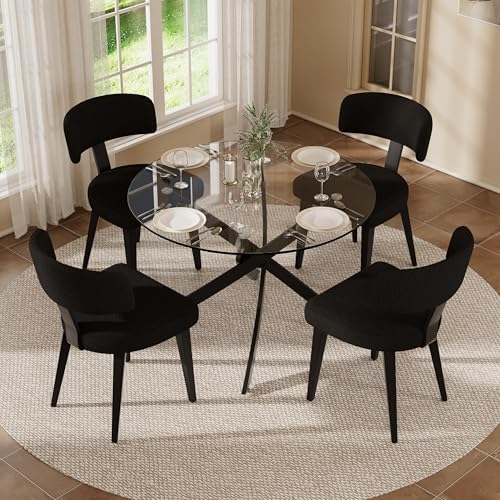 Small Dining Table Set for 4, 36" Round Kitchen Table with 4 Teddy Boucl...