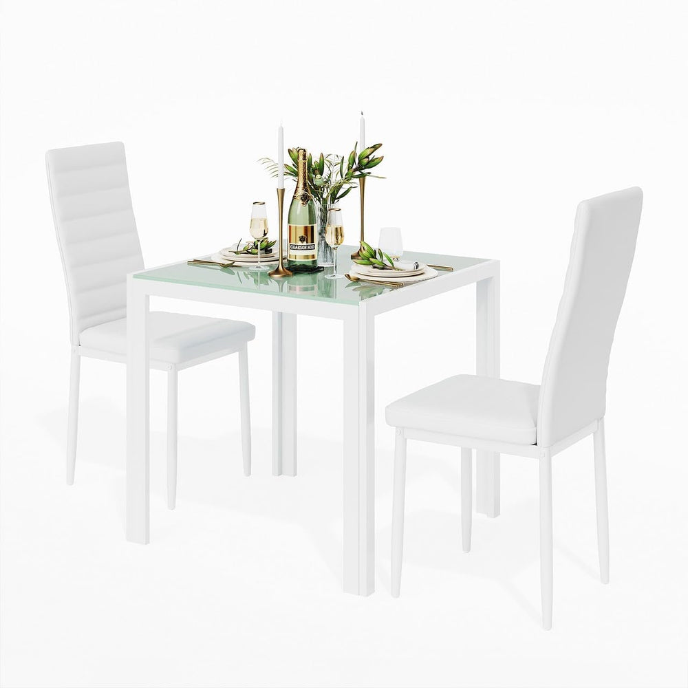Gizoon 3 Piece Glass Dining Table Set, Kitchen Table and Chairs Set for 2 | P...