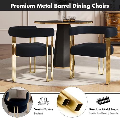 Hyfirm Set of 4 Black and Gold Modern Dining Chairs, Velvet Upholstered Barre...