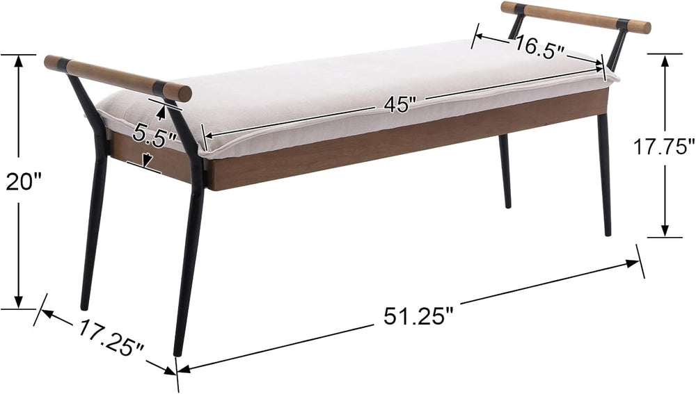 DUOMAY Modern Rectangle Ottoman Bench with Arms and Metal Legs, Mid Century C...