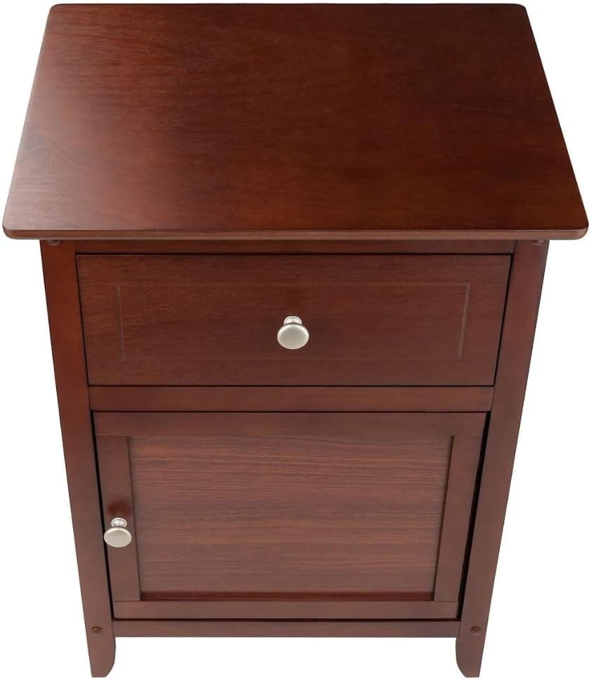 Wood Eugene Accent Table Walnut Finish Compact Side Table with Drawer and Cab...