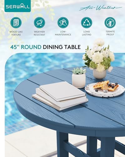 SERWALL 5-Piece Patio Round Dining Set, 45" Table, 4 Chairs, Navy