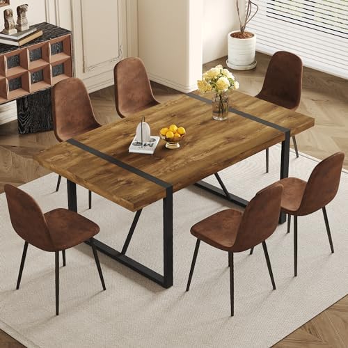 7 Piece Dining Table Set,Dinner Table Set for 6,71'' Dark Wood Kitche...
