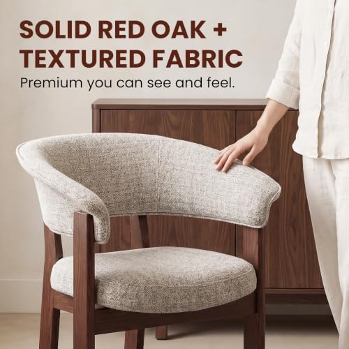 COLAMY Fully Assembled Upholstered Dining Chair, Solid Red Oak Wood Kitchen S...