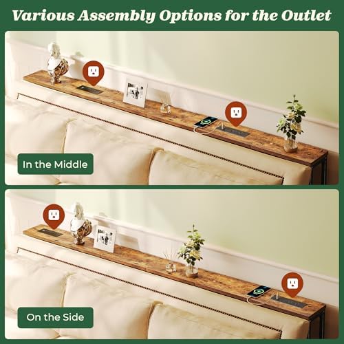 SUPERJARE 39.4 inch Narrow Behind Couch Table with Charging Stations | Power ...
