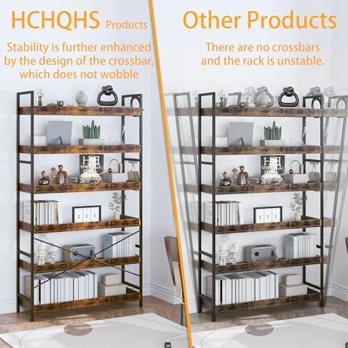 HCHQHS Bookshelf, Adjustable Industrial Bookcase, Vertical Tall Book Shelf, W...