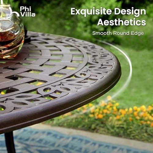 PHI VILLA Patio Dining Set, Swivel Chairs, 54" Round Cast Aluminum Table