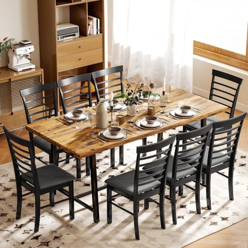 HOMCOM Wooden Dining Chairs Set of 4 Upholstered, Black and Gray