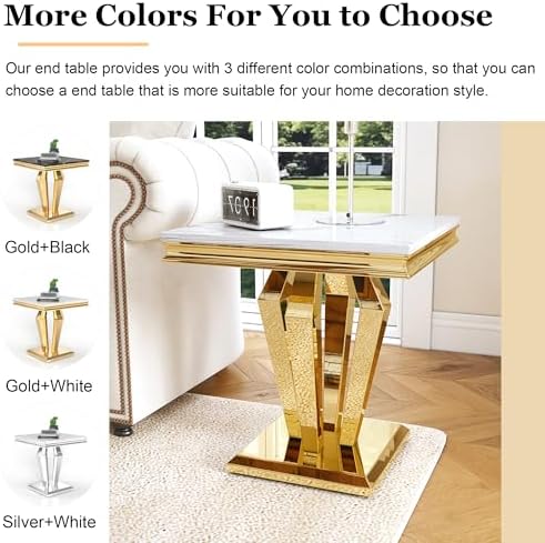 Living Room Coffee Table Set of 3, Modern Marble Coffee Table and 2 End Side ...