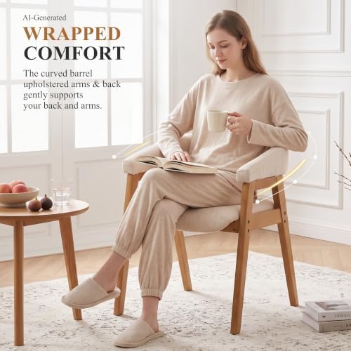 CIMOTA Modern Barrel Dining Chairs with Arms Set of 2, Upholstered Fabric Kit...
