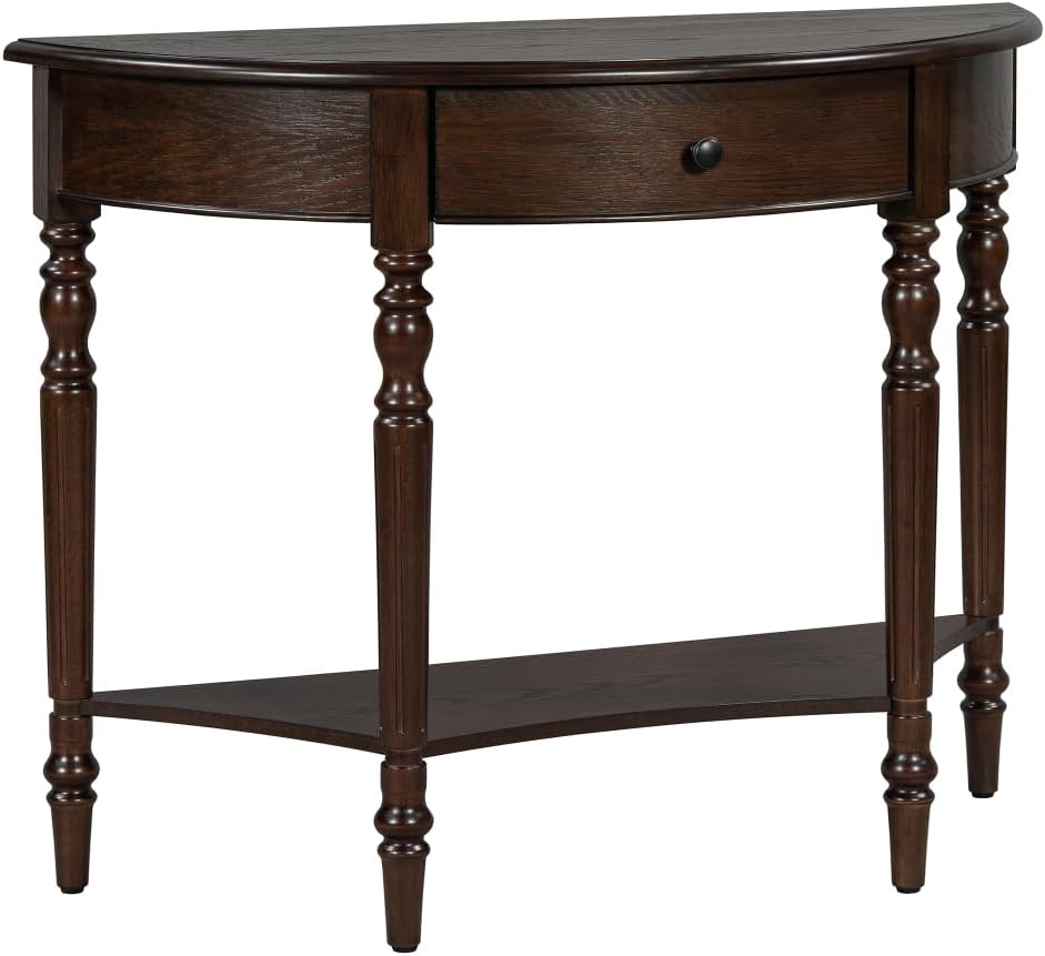 ZOEDO Farmhouse Half Moon Console Table with Drawer & Shelf - Rustic Acce...