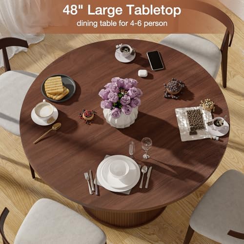 HOMMPA 48'' Round Dining Table for 4-6 Kitchen Table with Storage-Walnut