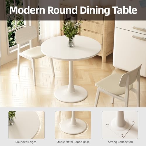 Round Dining Table 30" Circle Tulip Table for 4 People,White | Mid Centu...