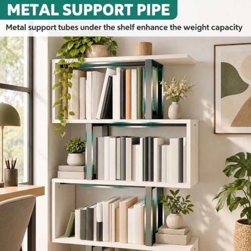 YITAHOME 5-Tier S-Shaped Bookcase, Modern Display Shelf, Cream White