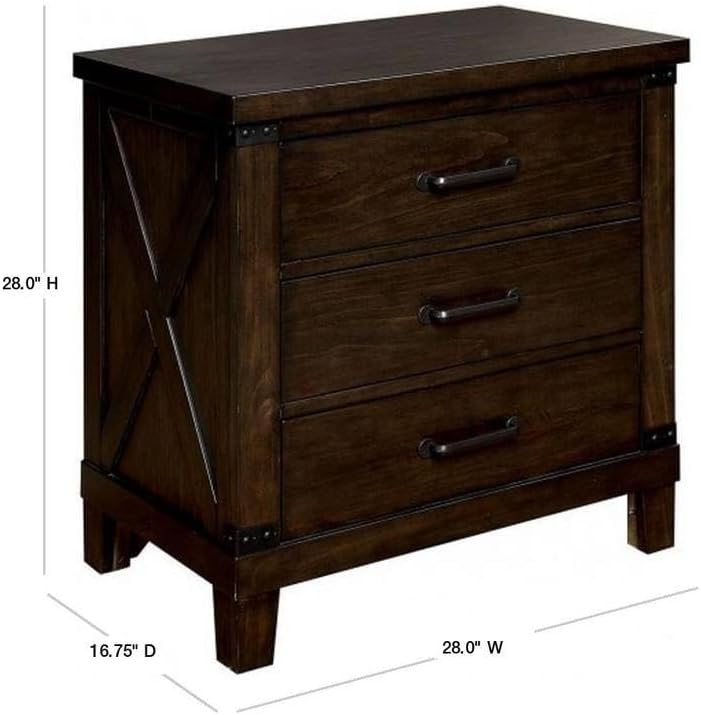 Rustic Style Dark Walnut Finish 1pc Nightstand Bedroom Furniture 3-Drawers Be...