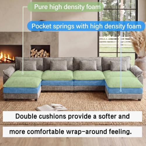 Oprisen 154" Modular Sectional Sofa, Comfy Deep Cloud Couch with Ottoman...
