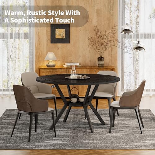 Black Wood Dining Table for 2-4, 42 Inch Round Kitchen Table with Storage