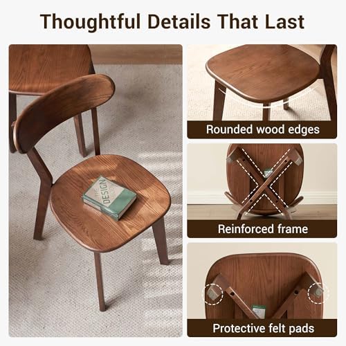 YESWOOD Oak Dining Chairs Set of 4, 100% Solid Wood Kitchen Chairs with Curve...
