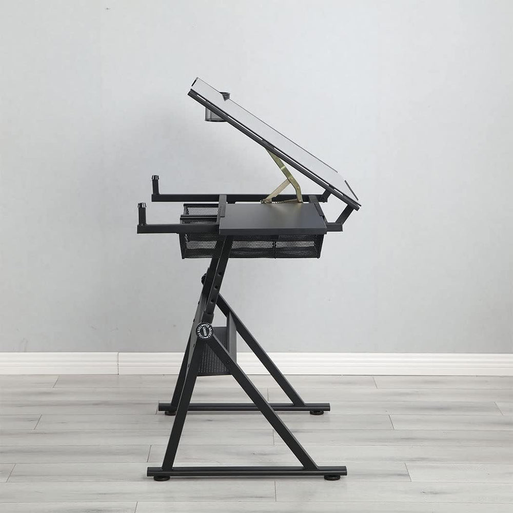 Glass Drafting Table Art Desk, Height Adjustable Multifunctional Modern Artis...