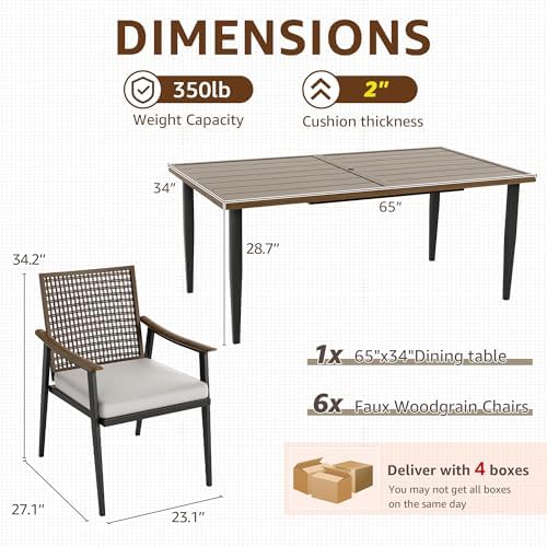 7 Piece Patio Dining Set , Rattan Wicker Patio Chairs Set