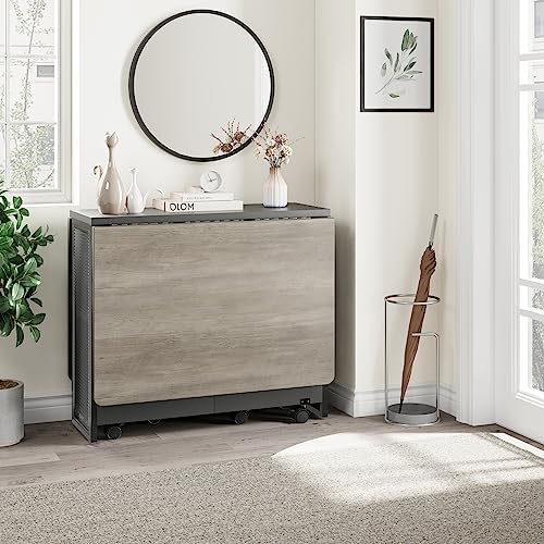 IDEALHOUSE FoldingTable, Drop Leaf Dining Table with 6 Wheels and 2-Layer Sto...