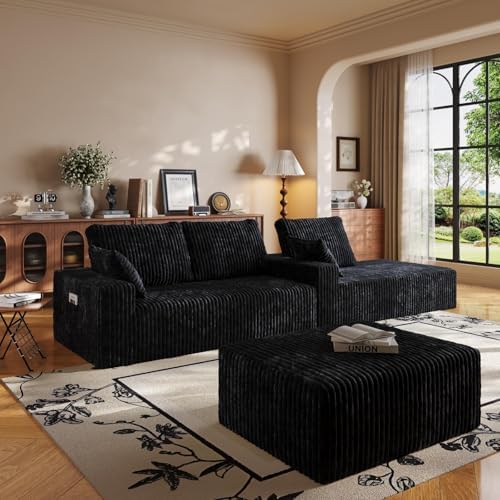 108" U-Shape Modular Sectional Cloud Couch with Ottoman, Deep Seat Couch...