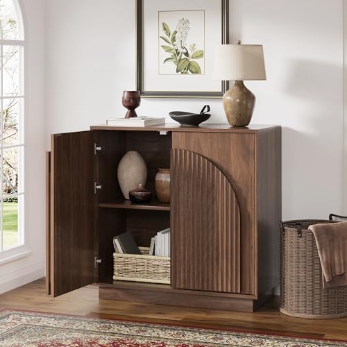 win2win 31.5" Small Buffet Cabinet with Storage, Arched Doors, Walnut, 1PCS
