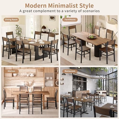 MECHYIN Nut-Brown Dining Chairs Set of 6, Farmhouse Kitchen Room Chairs