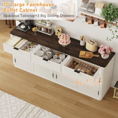 chartustriable 70” Rounded Edge Large Sideboard Buffet Cabinet with 3 Storage...