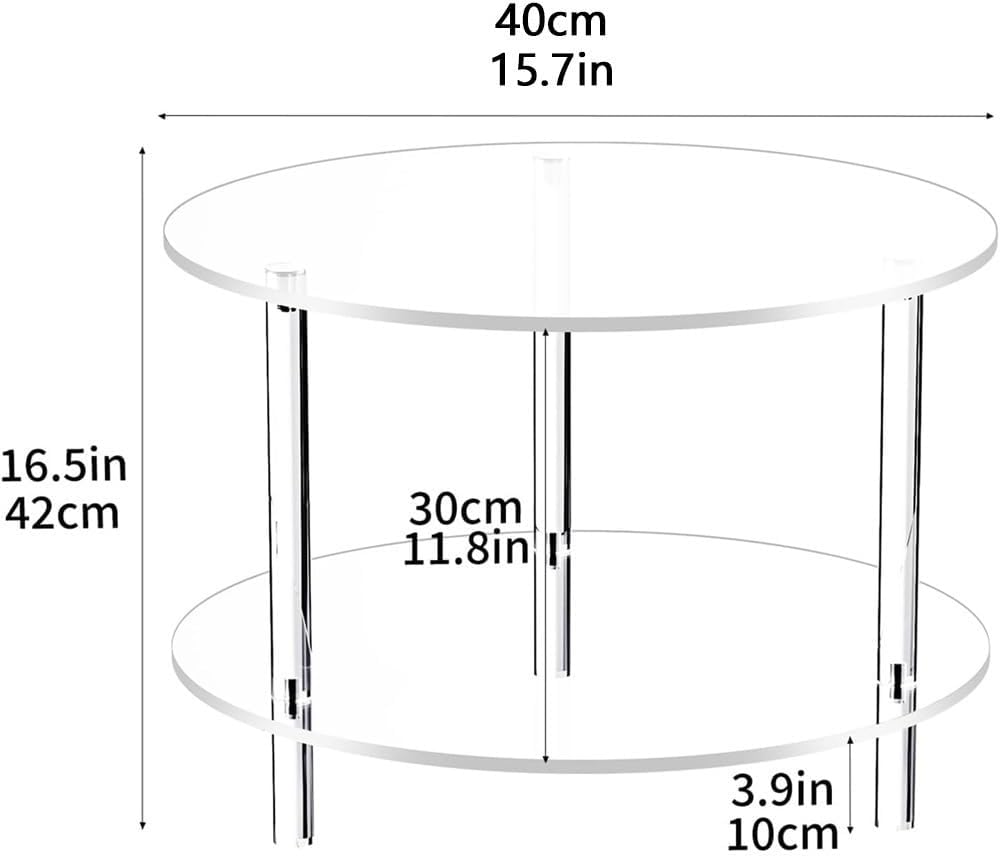 Acrylic Coffee Table, 2 Tier Round Coffee Table, Modern Clear Coffee Table, C...