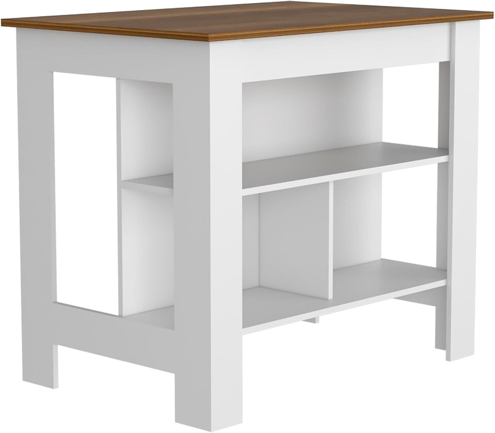Kitchen Island with Four Legs and Three Shelves - White/Walnut | Three storag...