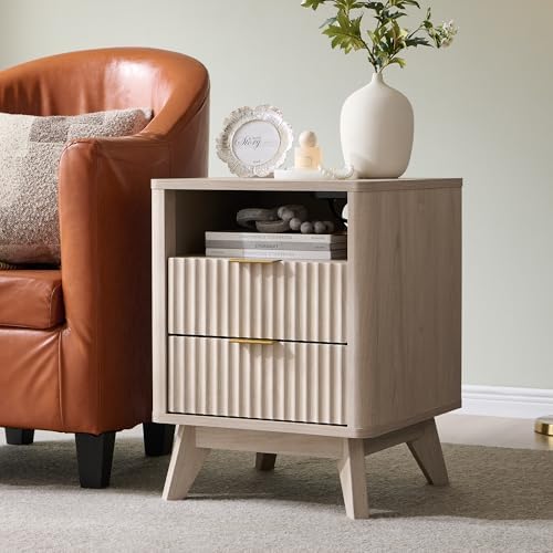 T4TREAM 18" Fluted Nightstand with 2 Drawers Set of 2, White Alder | Cha...