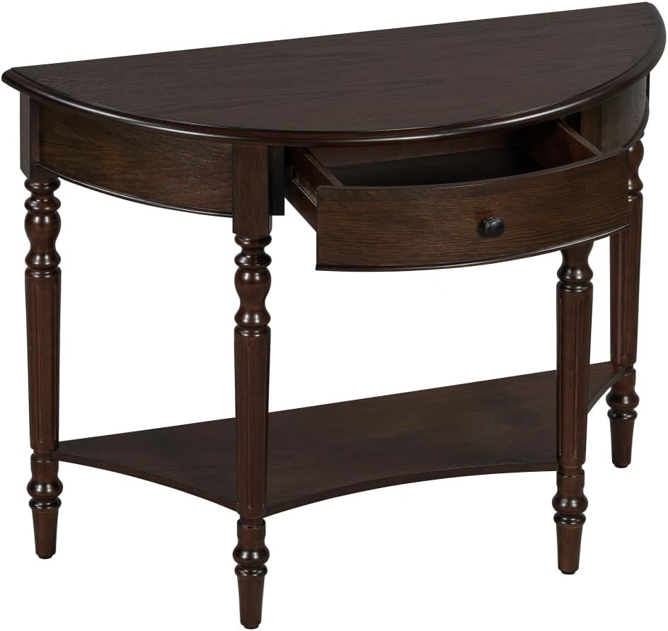 ZOEDO Farmhouse Half Moon Console Table with Drawer & Shelf - Rustic Acce...