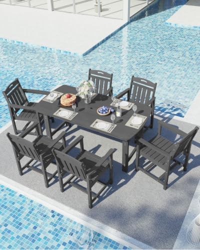 Ciokea HDPE Outdoor Dining Set of 6, Patio Table and Chairs Sets, Grey