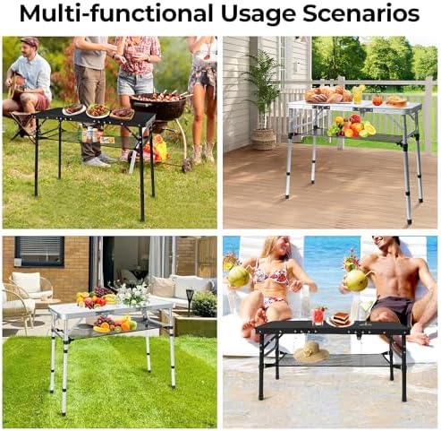 3ft Folding Camping Table with 3 Adjustable Height Max 27.3 Inch