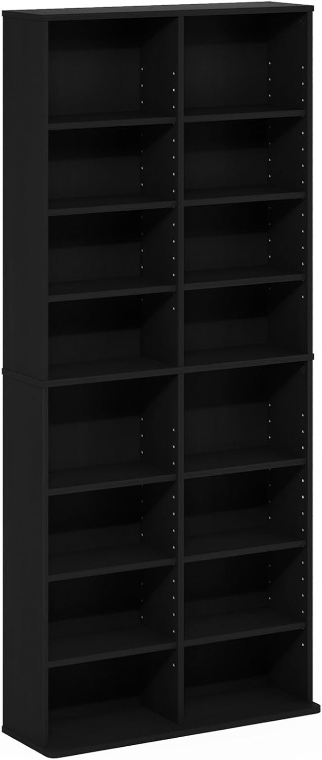 Furinno Jaya DVD Shelf, 16-Shelf Wide CD Rack, Media Shelf with Adjustable Sh...