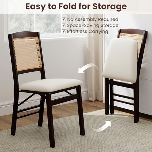 KOTEK Folding Dining Chairs Set of 2, Wooden Kitchen Chairs with Padded Seat ...