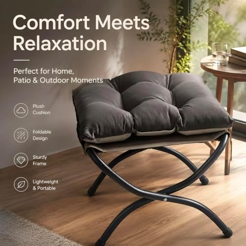 15" Upholstered Folding Foot Rest Stool with Foldable Metal Frame Dark Grey